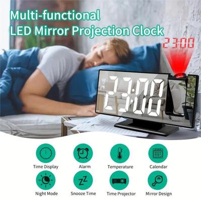 1 Stück Projektionswecker LED Großes Display Temperatur Elektronischer Wecker Spiegel Display Digitaler Wecker Für Schlafzimmer