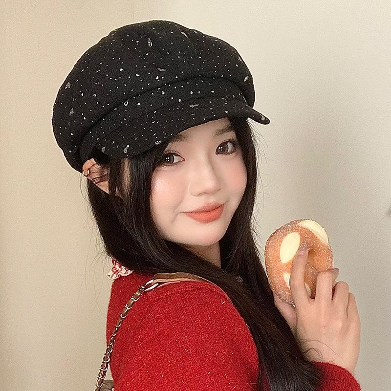 Korean Version of Sweet and Versatile Silver-burned Love Beret Autumn and Winter Casual Little Fragrance Style Octagonal Hat Women Fashion Painter Hat