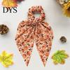 Autumn Theme Hair Ties for Gifts Fall Pumpkin Maple Leaf Tie Women, Bow Knot Ribbon Ponytail Elastic Bands Thick Holder, Soft Fabric Accessory