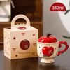 Shangqi Keramische Koffiemok met Deksel - Rood Appeldessin