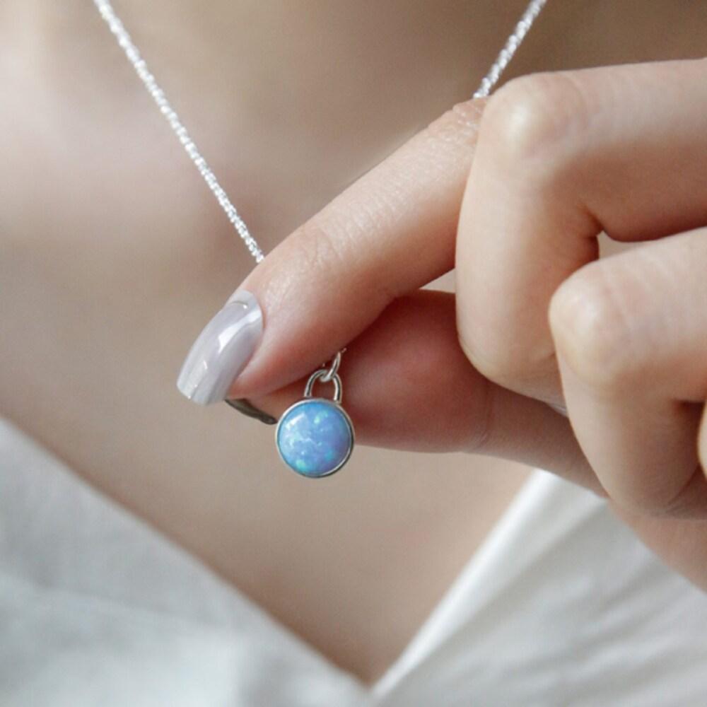 Bydaisy Blue Opal Cut Chain Silver Gemstone Necklace Bn0495