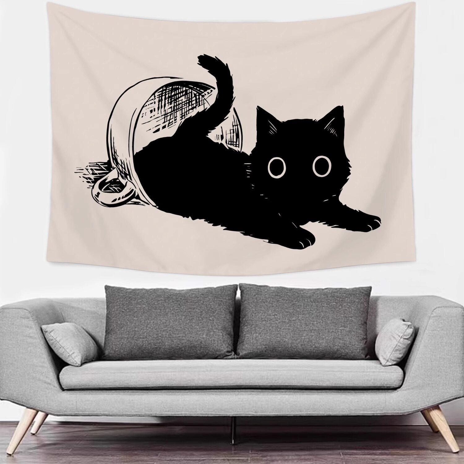 

Cat Art Ins Style Decorative Tapestry Bedroom Bedside Wall Hanging Live Broadcast Backdrop Dormitory Renovation Wall Cloth 74x94cm(29x37in)