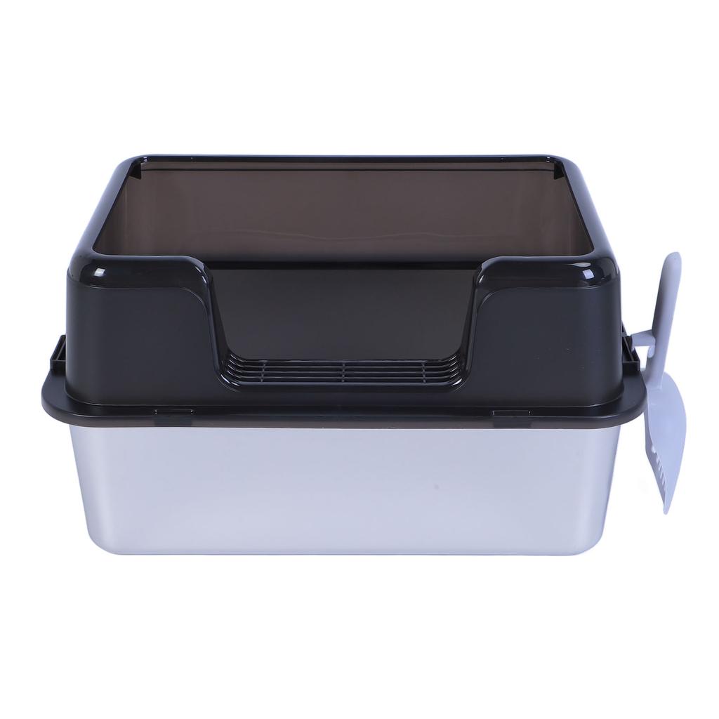 Metal Litter Box Stainless Steel 20L Easy to Clean Anti Splashing High Sided Large Kitty Litter Tray for Indoor Cats