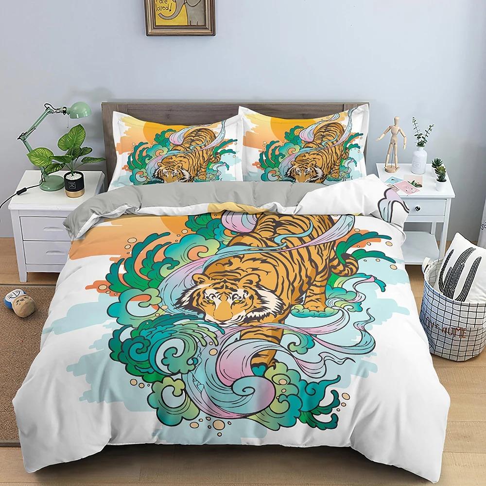 Cartoon Tiger Animal Comfortable Duvet Quilt Cover Pillowcase Bedding Set Children Bedroom Decoration Home Textile