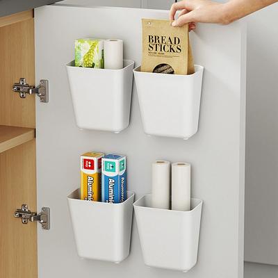 4Pcs Cabinet Door Organizer Storage Box Multifunctional No Punch Wall Mounted with Adhesive Hook Kitchen Organiser Shelf