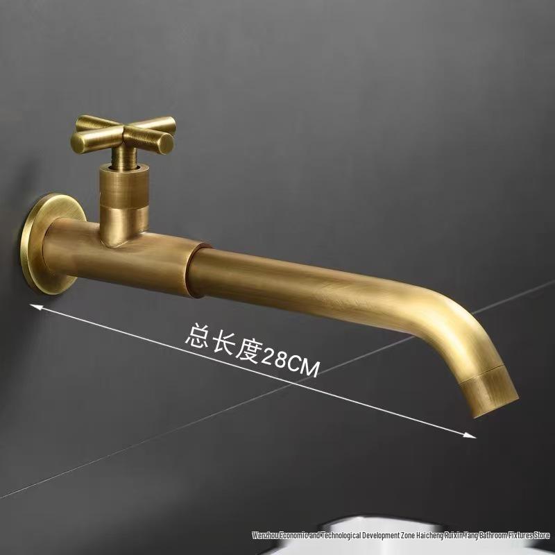 European Full Copper Outdoor Garden Double Outlet Rotatable Retro Faucet