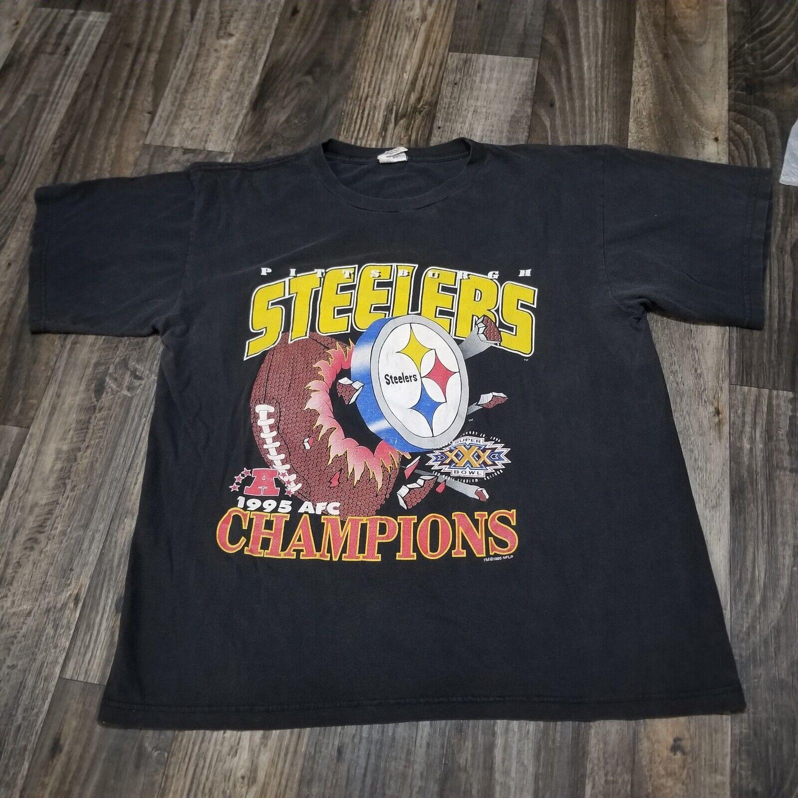 Vtg 1995 Pittsburgh Steelers AFC Champions L Shirt NFL Tour Champ Black Tee Unisex T-Shirt S