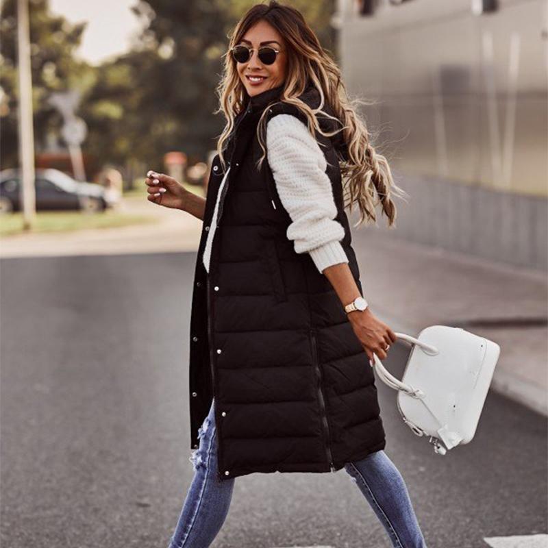 

Европейский и американский однотонный однобортный пиджак средней длины с капюшоном, жилет из хлопка, утягивающий кардиган, куртка, топ S чёрный