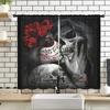 2Pcs Gothic Skull Bride Curtains Black Red Rose Decor Living Room Bedroom Window Decorative Curtains Halloween Theme Curtains
