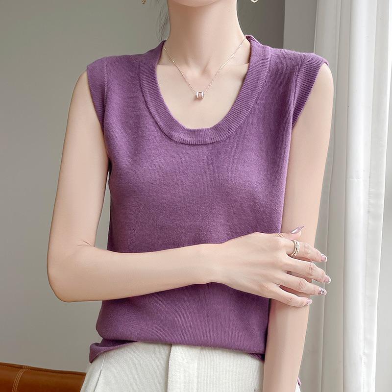 Summer New Knitted Sweater Base Layer Top Slim Casual Simple and Loose Halter Top