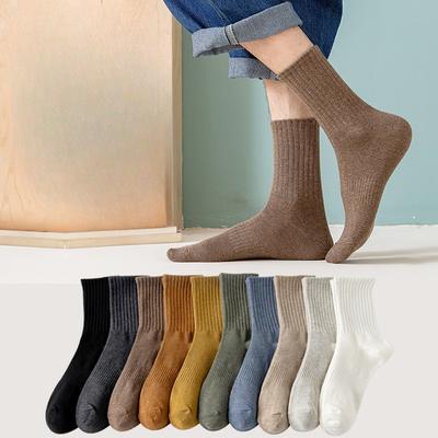 Einfarbige Baumwollsocken, Herren-Frühlings- und Herbst-Schweißabsorbierende und Geruchshemmende Mittelschaftsocken, Vielseitige Sportsocken für Herren