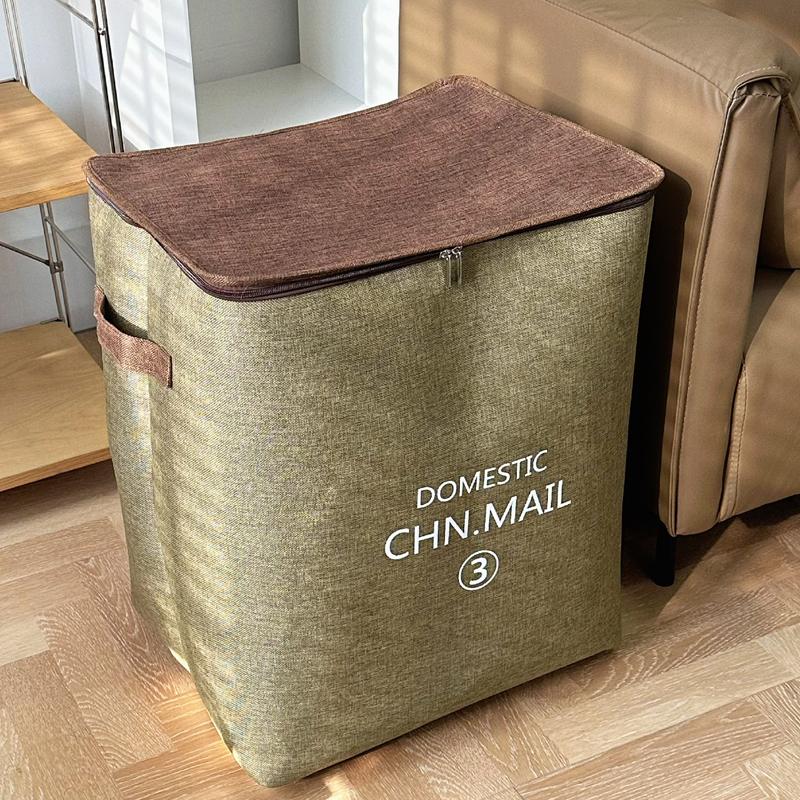 Zippered Fabric Storage Bags for Clothes Blankets Wardrobe Organizer Box with Handles Moving Home Dorm Solid Color Container Set 50X40X60