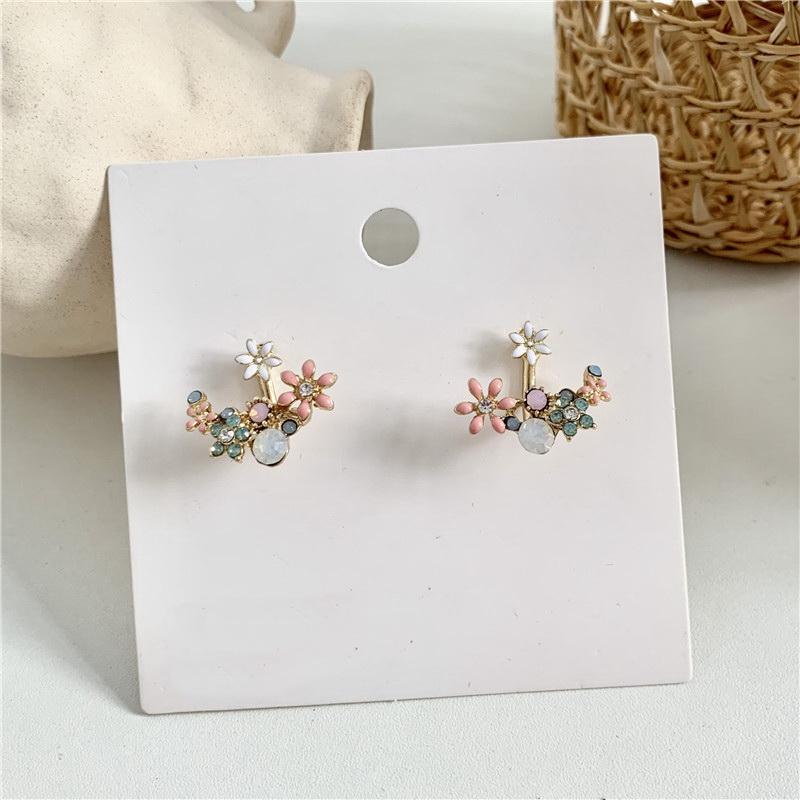 New Korean Hot Fashion Jewelry Fresh Cute Hook Drop Oil Flower Stud Earrings Crystal Earring For Women Party Jewelry Gift