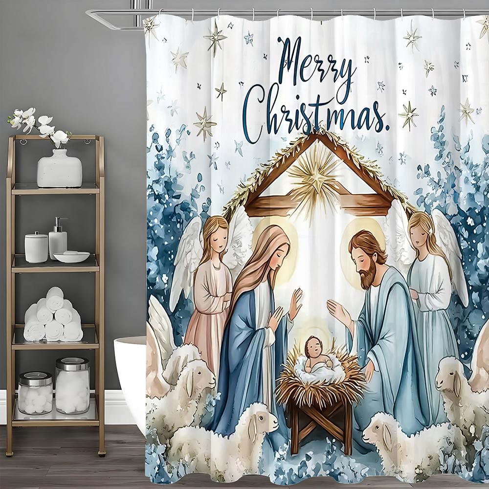 

С Рождеством Рождество Занавеска для душа, Декоративная занавеска для душа для ванной, Водонепроницаемая занавеска для душа с крючками 90*180cm