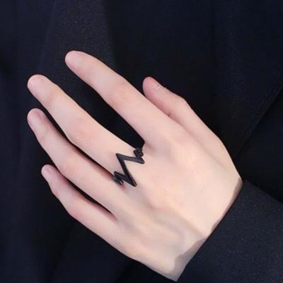 EKG Şeklinde Yüzük Stili Amerikan Sokak Erkek Dekoratif Kadın Moda Yüzük