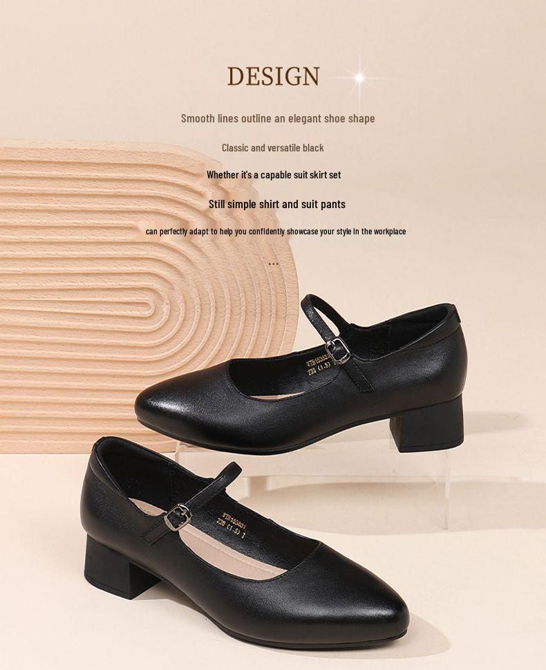 Red Dragonfly Women's Genuine Leather Chunky Heel Mary Janes - Soft, Comfortable Summer High Heels