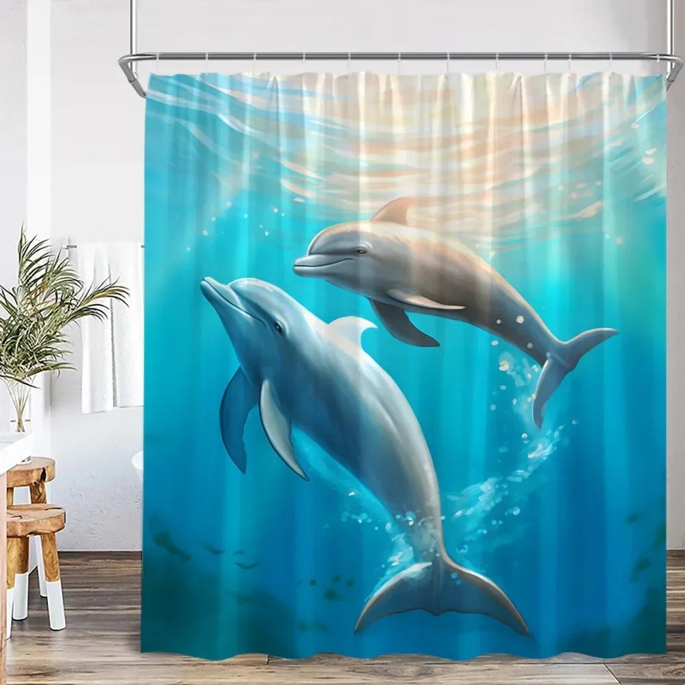 Ocean Animal Shower Curtain Sea Turtle Whale Shark Underwater World Bathroom Decorations Children'S Shower Curtain With Hook