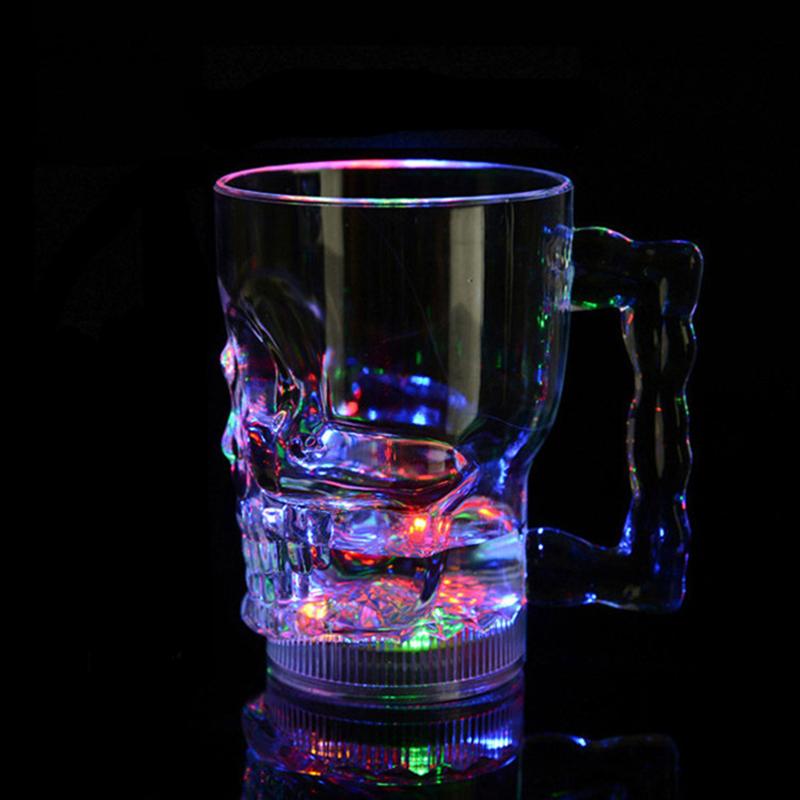 Creative Gifts LED Colorful Flashing Skull head Cup,Whiskey Cup, wedding, bar, celebration props glowing toys