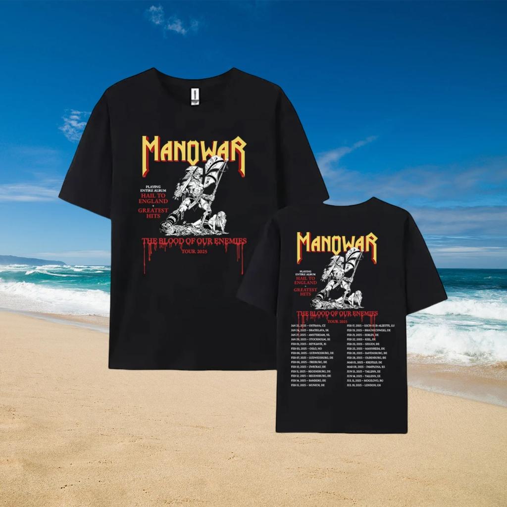 2025 Manowar Hip Hop Band Print T-Shirts The Blood Our Enemies Tour Tees Kurzarm Baumwoll-T-Shirt Damen Kleidung Grafikshirt