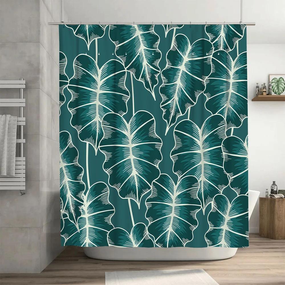 Green Leaves Shower Curtain Waterproof Bath Decorative Printing Bathroom Decor  International Shipping Available