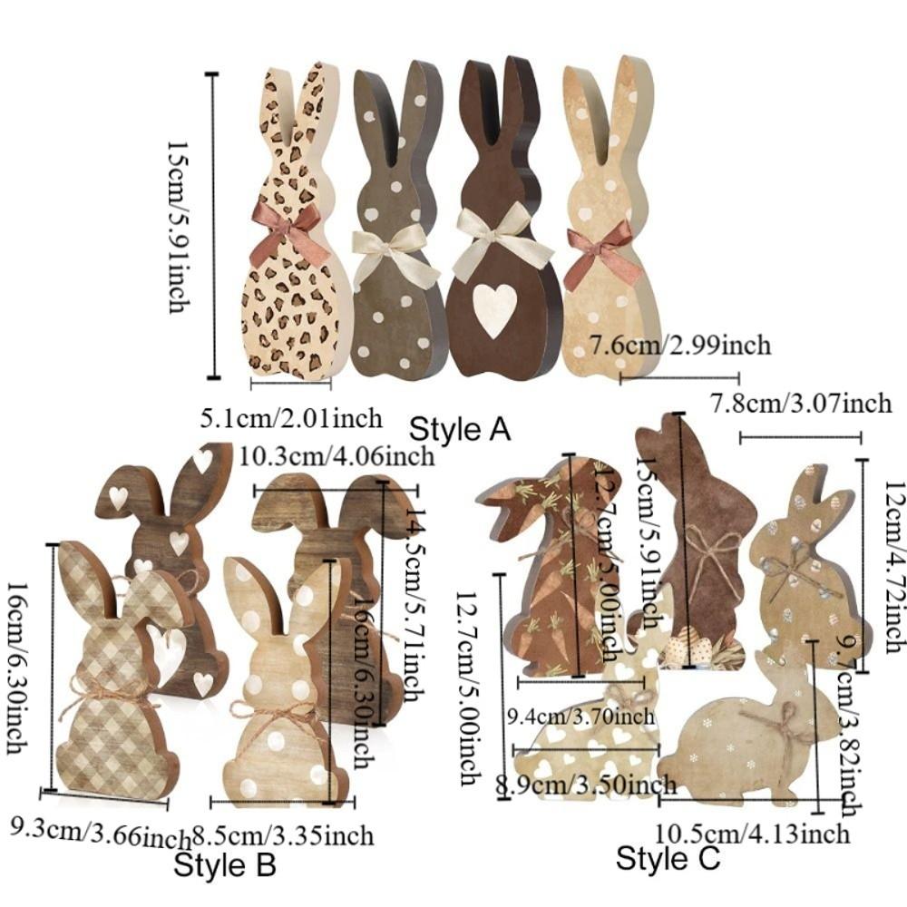 4/5 Piece With Bowknot Easter Wooden Rabbit Ornament DIY Thickened Easter Tray Rabbit Ornament Cute Printed