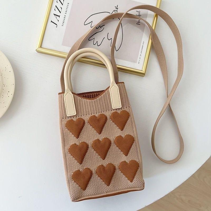 Sommer Damen Niedliche Mini-Tasche Vielseitige Mode Handytasche Cartoon Gestrickte Handtasche Umhängetasche Umhängetasche