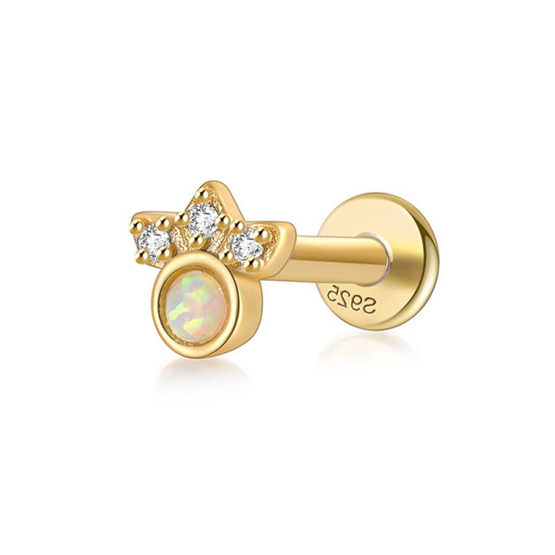 925 Sterling Silver Opal-Embedded Flat Back Threaded Cartilage Stud Earrings