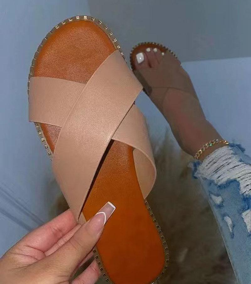 Kényelmes női cipők lapos papucsok keresztpántos nagyméretű leopárd szabadidős női divatos papucsok