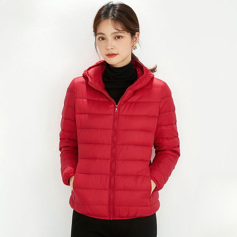 Chaqueta de plumón con capucha de invierno para mujer, ligera, corta, de talla grande, ligera, de plumón de pato blanco
