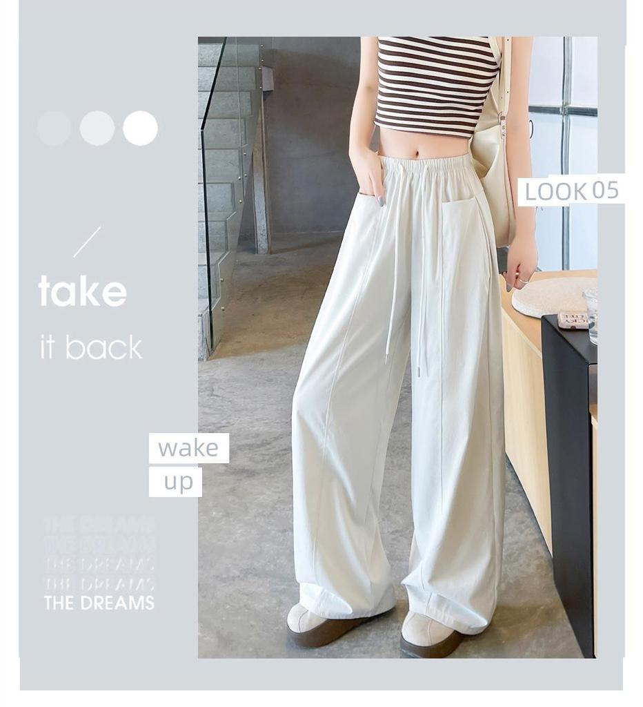 Women's Lazy Style Wide-Leg Floor-Length Pants: Spring/Summer 2026 Collection, Loose Slimming Drape, Casual Straight Fit.