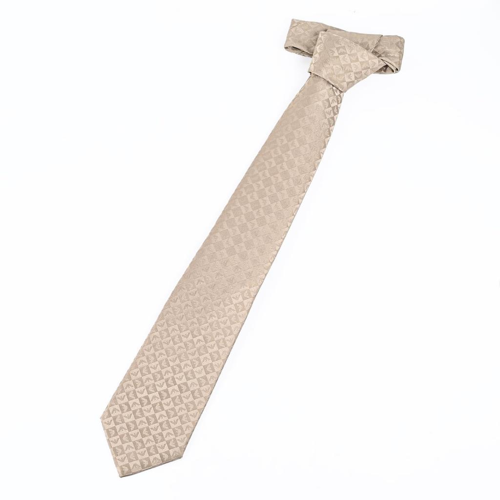 [Emporio Armani] Emporio Armani Herrenkrawatte, 7,5 cm breit, 100% Seide, Adler & Karomuster, Beige, MADE IN ITALY, 340075 2R612 003355 [Artikel]