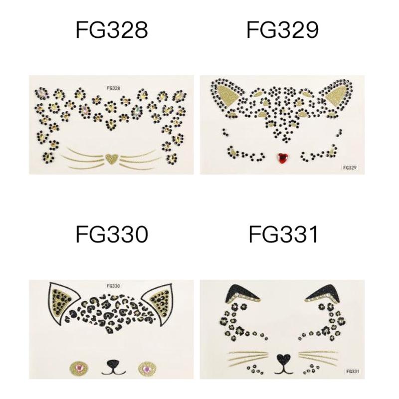 1Pcs 3D Acrylic Drill Sticker Cute Cat Face Stickers Ball Party Face Decoration Diamond Masquerade Temporary Tattoo Stickers