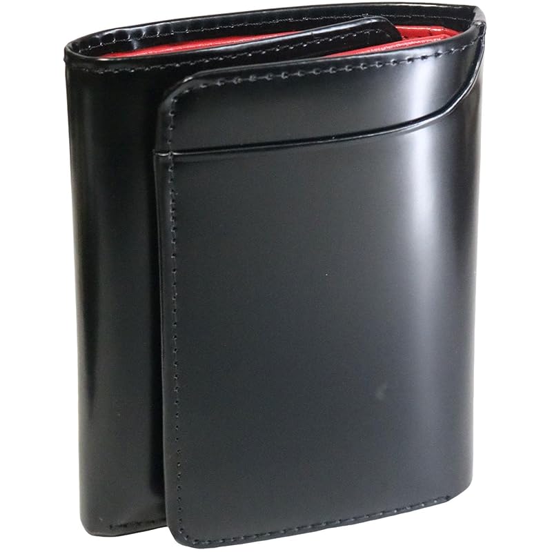 

[Berkut] Black x red men s trifold wallet trifold wallet genuine leather cordovan horse leather horse leather leather horsehide compact wallet mini
