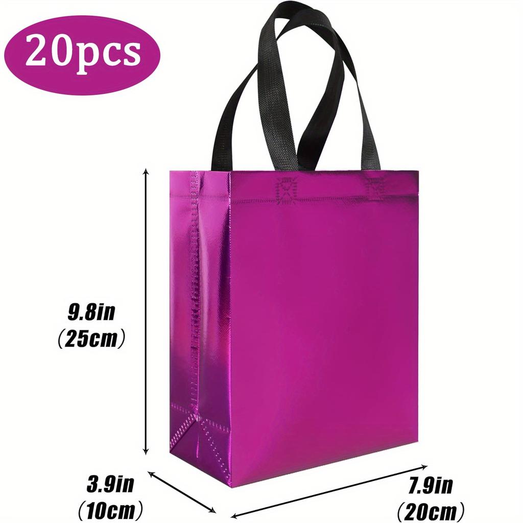 20pcs Glossy Rose Red Small Gift Bags, Reusable Goodie Bags Bulk with Handle, Non-woven Gift Bags for Birthday, Wedding, Christmas, Holiday