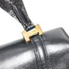 Hermes Bolsa de Mão com Aba e Logo Vintage Bolsa de Ombro Couro Preto/Ferragens Douradas