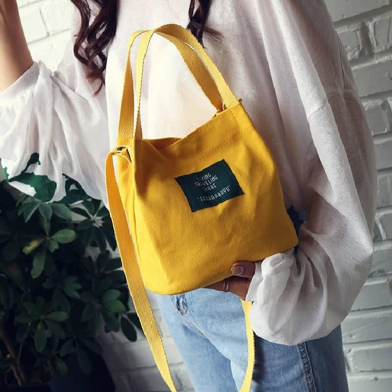 Chic Korean Style Canvas Bucket Bag Vibrant Candy Colors Small Handbag