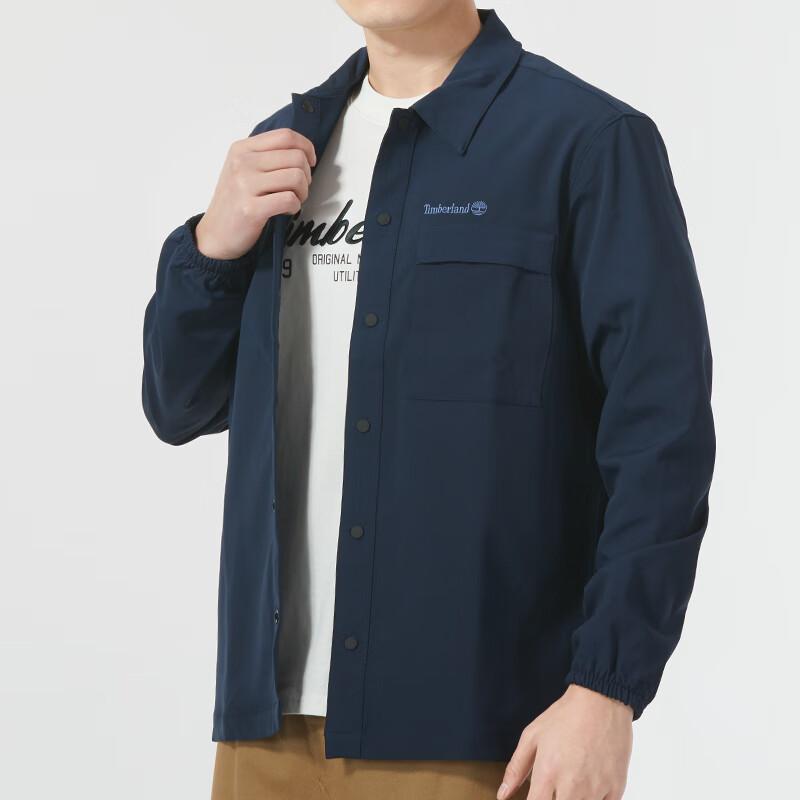 Timberland Solid Logo Point Collar Outdoor Casual Loose Long Sleeve Shirt Men Shirts Navy-Blue A2JJR-433