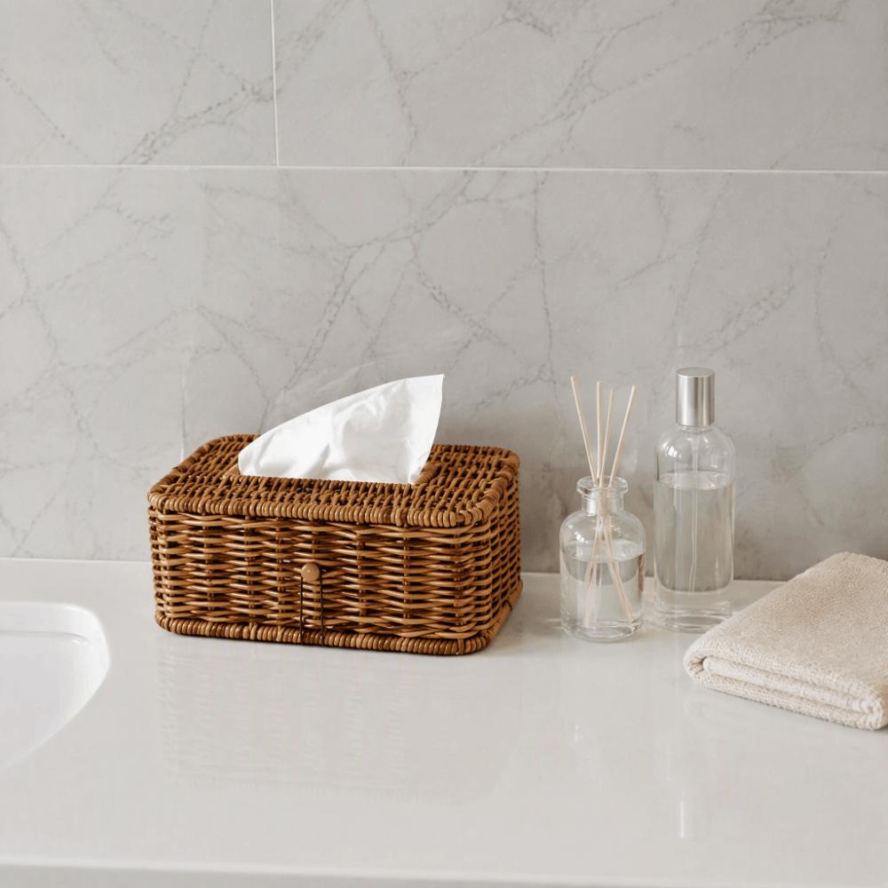 Vintage Imitation Rattan Tissue Box Rustic Napkin Holder Creative Desktop Tissue Holder Kitchen