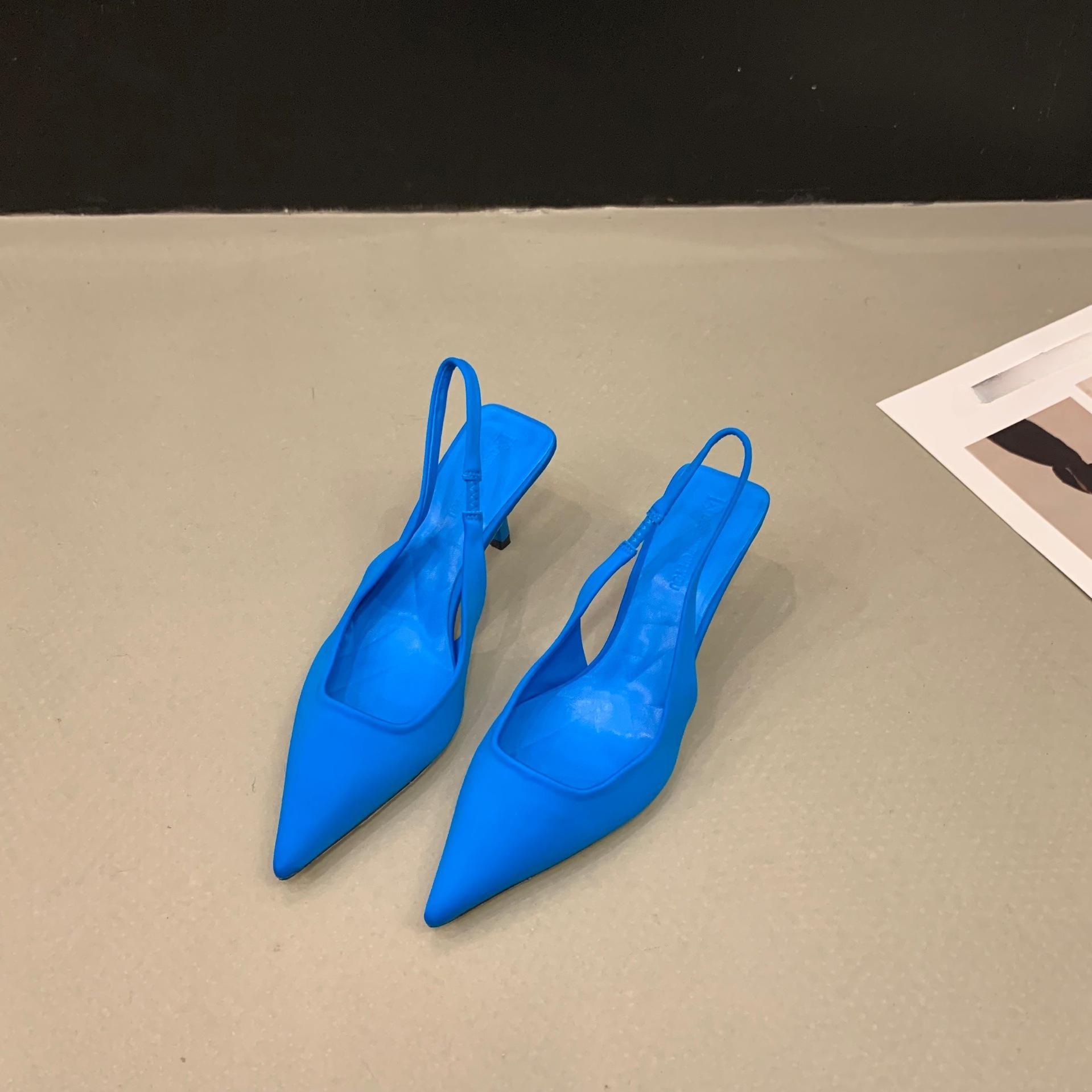 

Женская обувь, модные женские летние слипоны на высоком каблуке, однотонные женские босоножки на каблуке с острым носком для офиса и карьеры 40 синий