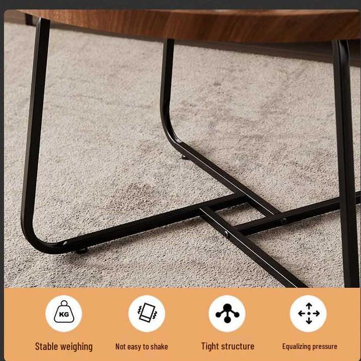 Nordic Modern Minimalist Round Solid Wood & Iron Coffee Table for Living Room or Small Apartment