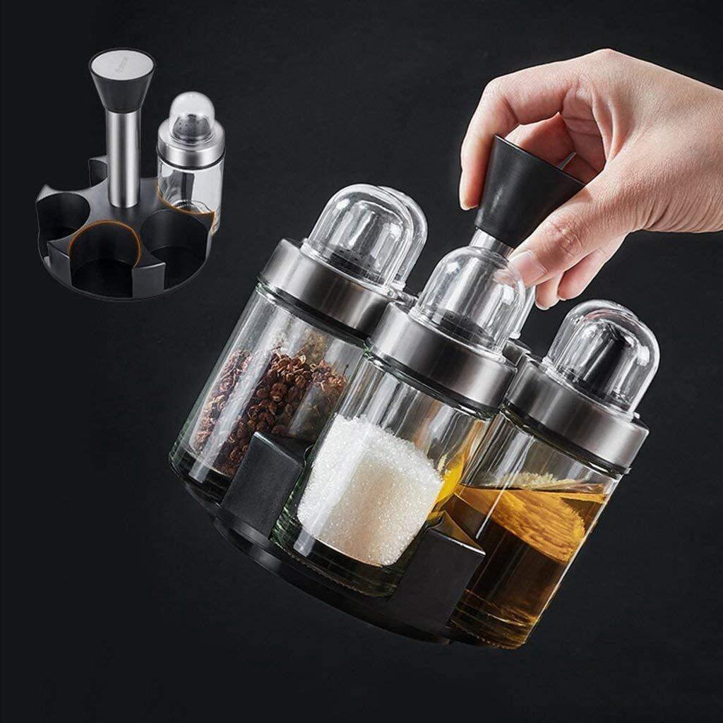 Homlly Rotary Glass Condiment Spice Bottle Stand Set (6pcs)