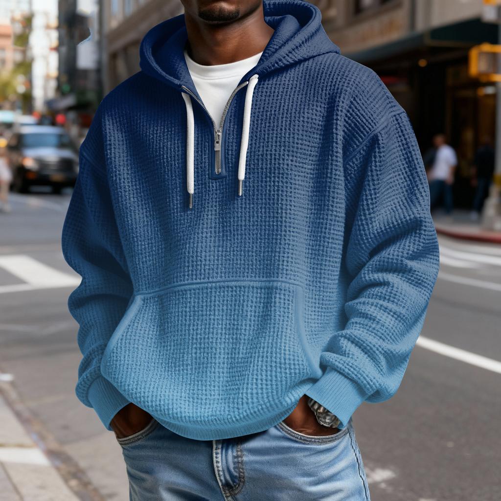 Herren Casual einfarbiges Kapuzensweatshirt mit Reißverschluss und langen Ärmeln, Alltags-Reißverschluss-Casual-Langarm-T-Shirt