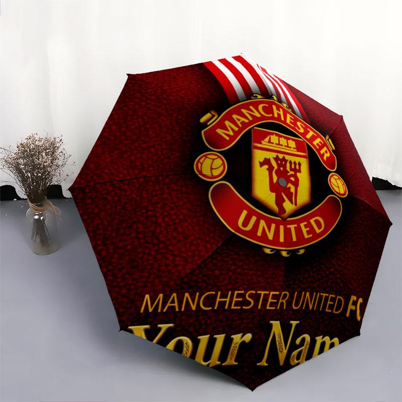 1 PC Automatic Folding Umbrella - Manchester United F Custom Name Pattern, Portable & Foldable Design with 8 Ribs, Christmas Birthday Gifts