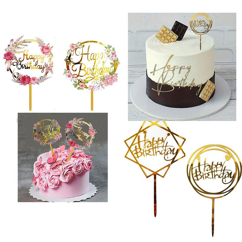 Golden Acrylic Birthday Cake Topper Plaque Elegant Decoration for Parties Anniversaries and Special Events
