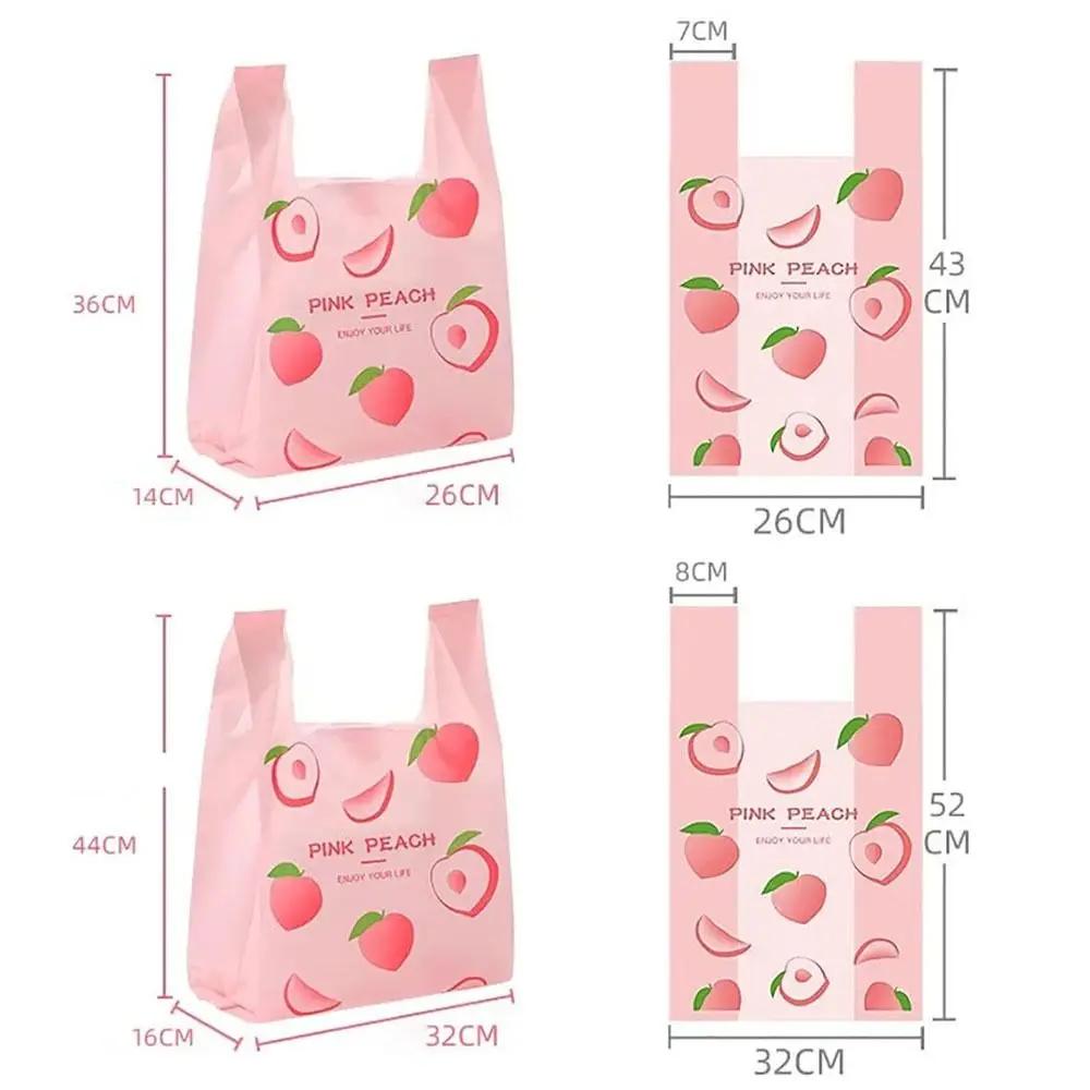50Pcs New With Handle Plastic Tote Bag Cute Fruit Pattern Colorful Vest Bag Carry Out Bags Food Packaging