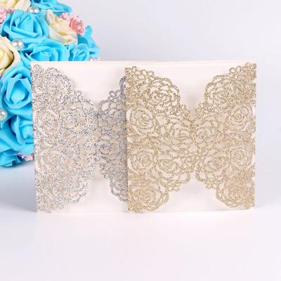50Pcs Romantic Laser Cut Flowers Invitation Card Glitter Paper Wedding Invitation Cards Wedding Party Supplies
