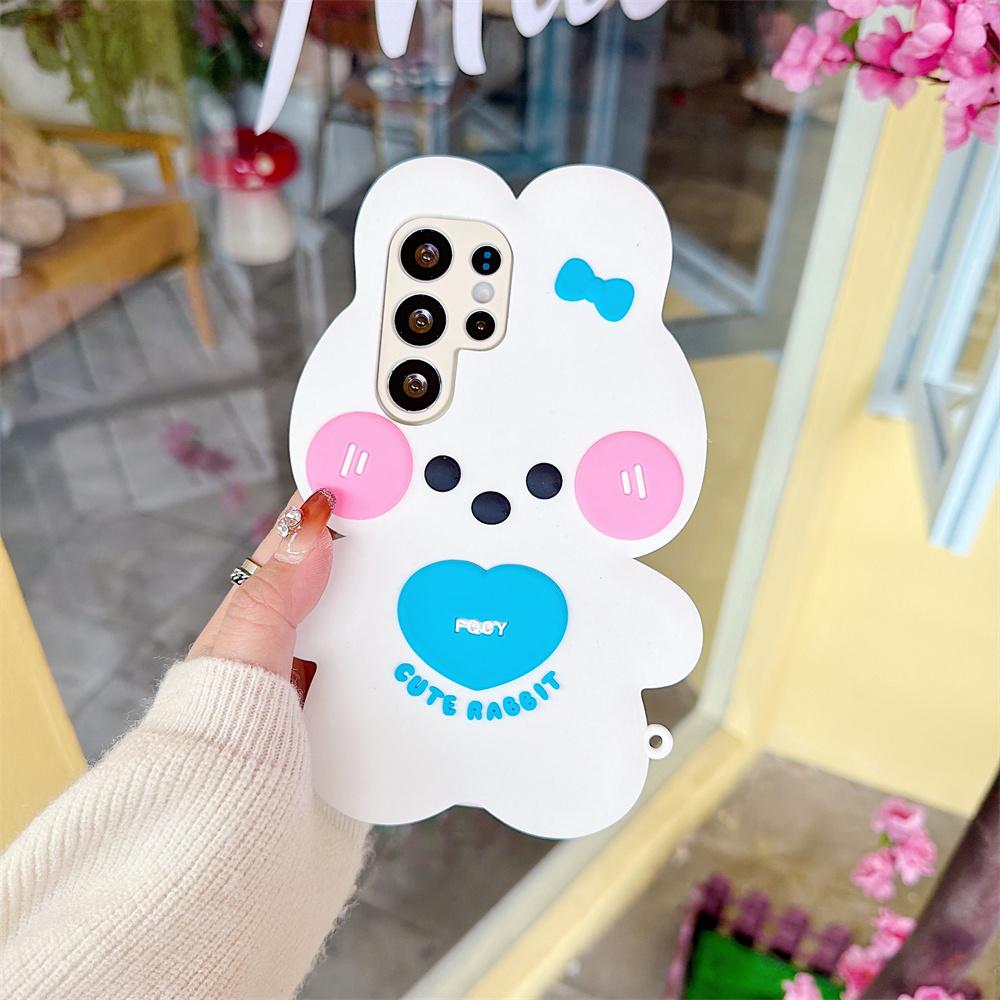 Sweet Kawaii 3D Pink White Bow Bunny Phone Case for SamSung Galaxy S26 Ultra S25 S23 A57 A56 Silicone Cute Rabbit Protect Cover