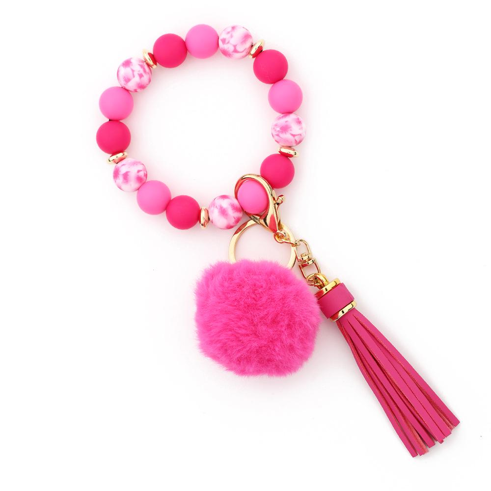 Silicone Bead Bracelet with Pom-Pom Keychain & Tassel Pendant - 2024 Women's Style
