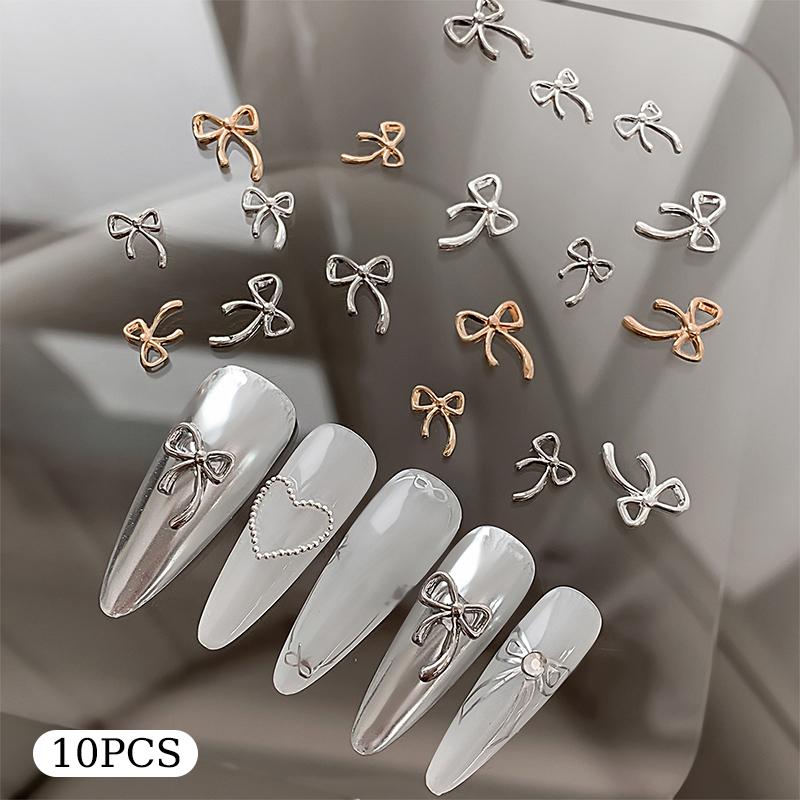 10Pcs Kawaii Bowknot Metal Gold Silver Nail Charms 3D Alloy Bow Tie Jewelry Nail  Decoration Manicure Accessories