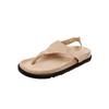 Cowhide version, minimalist temperament flip-flops retro toe flat bottom niche Roman style sandals women's summer new models